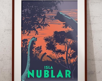 Isla Nublar Travel Poster: Vintage Jurassic Park Art Print