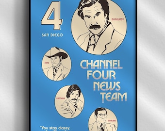 Anchorman poster - Channel 4 News Team / Ron Burgundy vintage-inspired ad