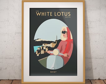 Vintage Inspired White Lotus poster [alternative TV poster; illustrated pop culture travel poster]
