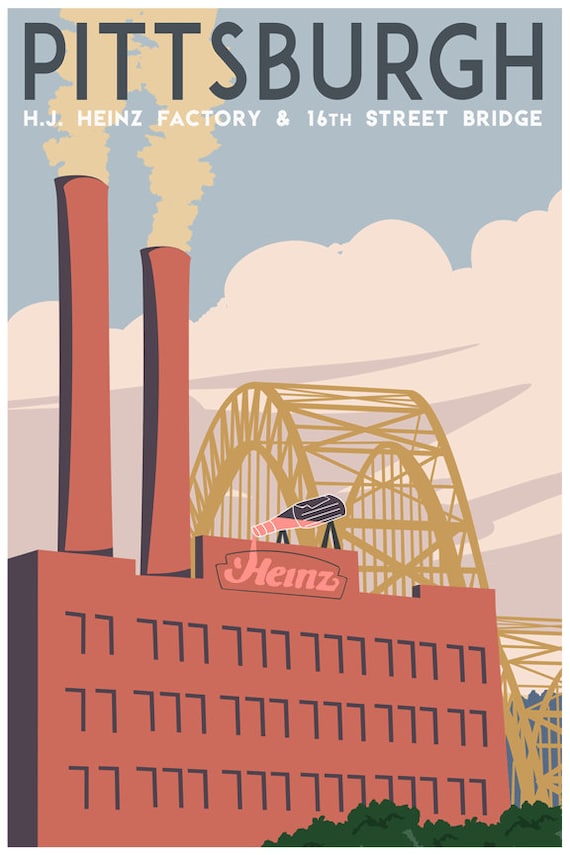 Vintage Inspired Pittsburgh Travel Poster (heinz Factory and 16th
