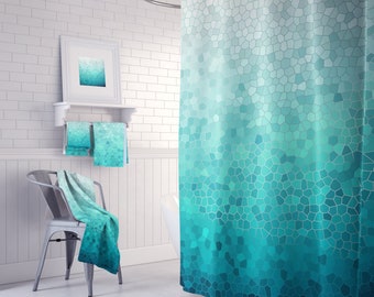 Jewel Tone Mosaic Shower Curtain Set Colorful Ruby Etsy