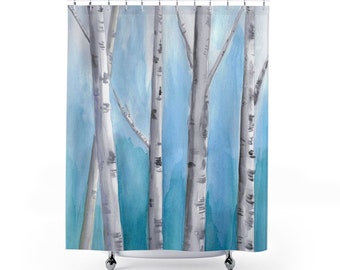 Watercolor Sketch White Birches Organic Betula Pendula Drapery Curtain One Panel Leaves Silver Birch Blackout lining available
