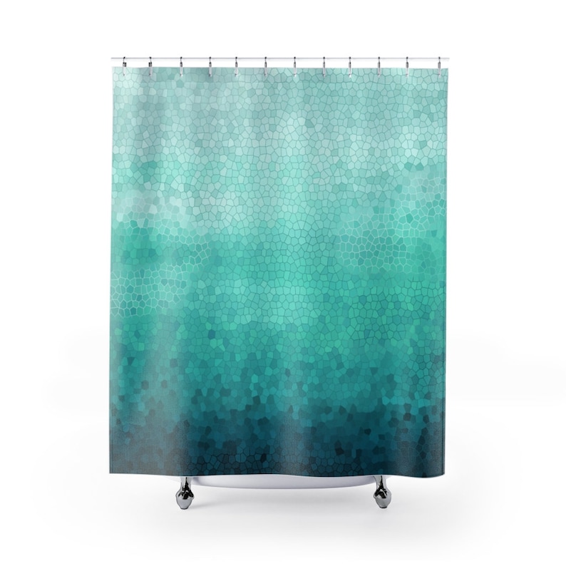 Sea Foam Shower Curtain Coastal Mosaic, fabric, aqua ocean, waves, shore, sea, art, coastal decor, bath, home image 4