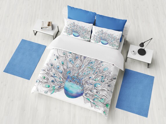 Peacock Duvet Cover Or Comforter Purple Peacock Bedding Etsy