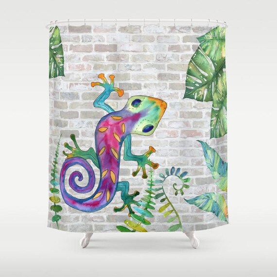 Tropical Gecko Shower Curtain Colorful Lizard Bathroom