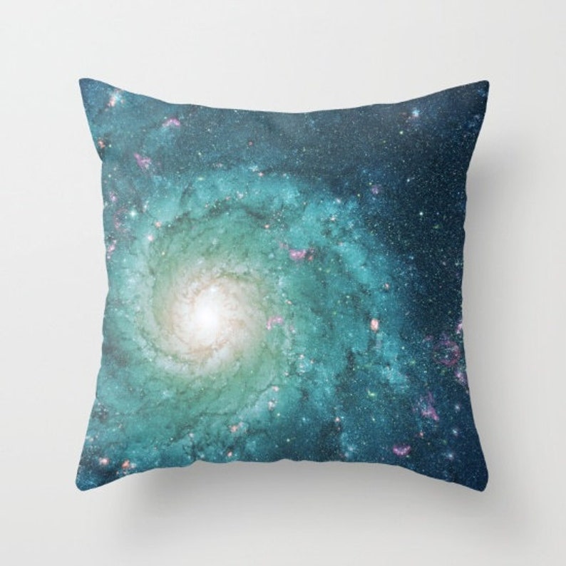 Galaxy Throw Pillow, Swirl, milky way, nebula, stars, teal, aqua, colorful, modern, outer space, pillows, cushions, throw pillow image 1