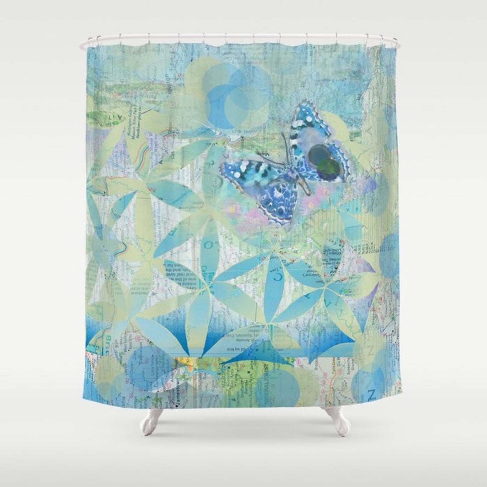 Butterfly Blue Fabric Shower Curtain Butterflies Pattern Etsy