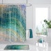Mosaic Shower Curtain - Ocean Wave curtain 'Distant Shores' Teal Aqua blue, artistic, ocean, waves, island travel,  sea, coastal decor bath 