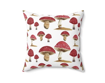 Red and White Mushroom pattern Faux Suede Square Pillow - forest dorm decor