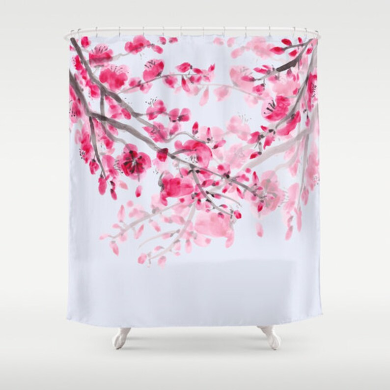 Cherry Blossom Shower Curtain Sumi Style pink flowers Etsy