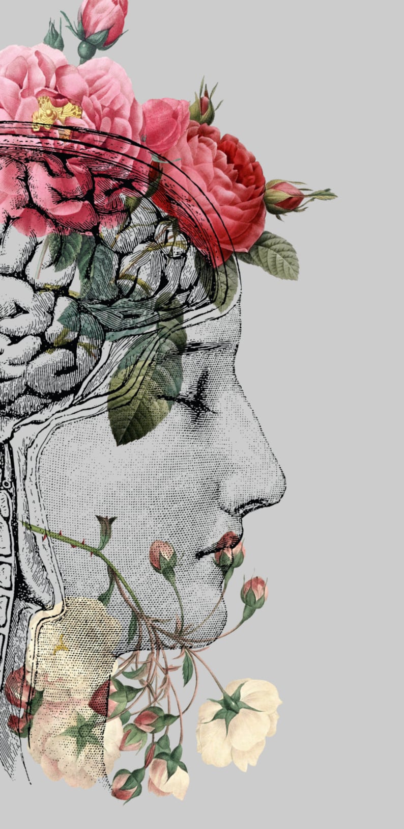 Beautiful Brain Tote Bag print accessories roses gray floral travel bag retro brain book bag book bag anatomical illustration