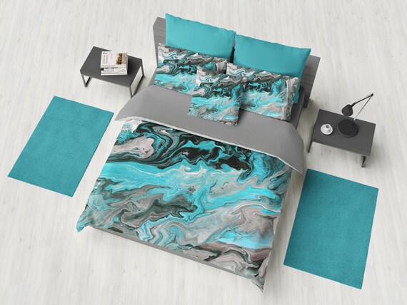 Turquoise and Gray Marble Duvet Cover or Comforter modern | Etsy