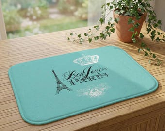 Alfombrilla de baño Bonjour Paris Torre Eiffel / Decoración de baño parisina color aguamarina