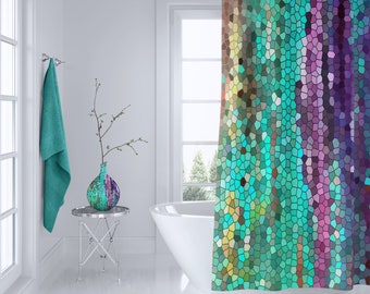 Beautiful Shower Curtain -  Teal and purple Mosaic,  unique fabric , teal, purple, colorful, bathroom decor, art for the bathroom