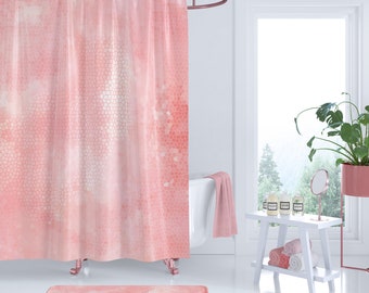 Peachy Pink Mosaic Shower Curtain Set: Feminine Bathroom Decor
