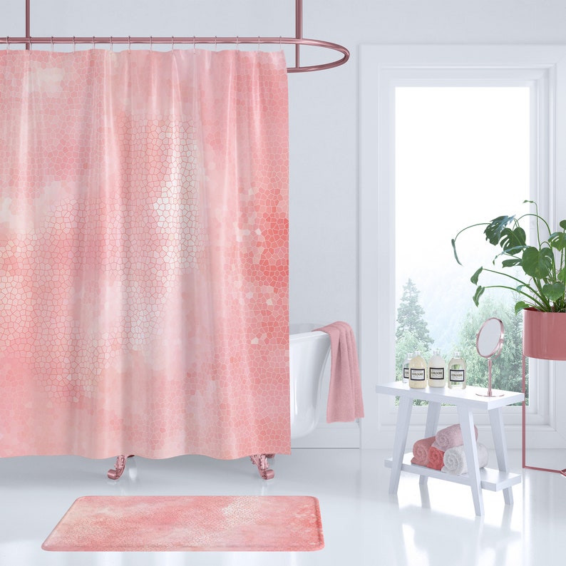 Pretty in Peachy Pink Shower Curtain Set Feminine Girly Etsy