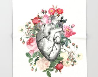 Anatomical Heart Blanket: Roses for Her, Light Pink Throw