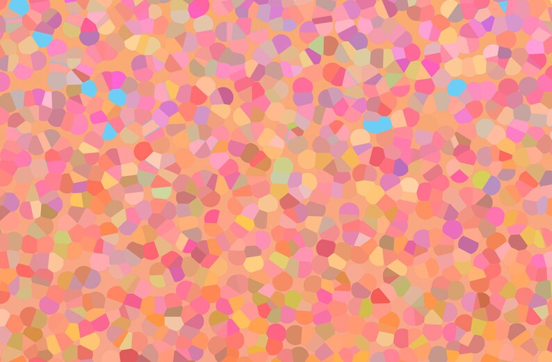 K&ouml;nnte beinhalten: Abstrakter Hintergrund mit einem Mosaik aus kleinen, bunten, unregelm&auml;&szlig;igen Formen. Die Formen sind haupts&auml;chlich in den Farben Rosa, Orange, Gelb und Blau gehalten.
