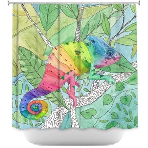 Chameleon Shower Curtain - Vibrant  fabric shower curtain, floral, rainbow  garden decor, bright home