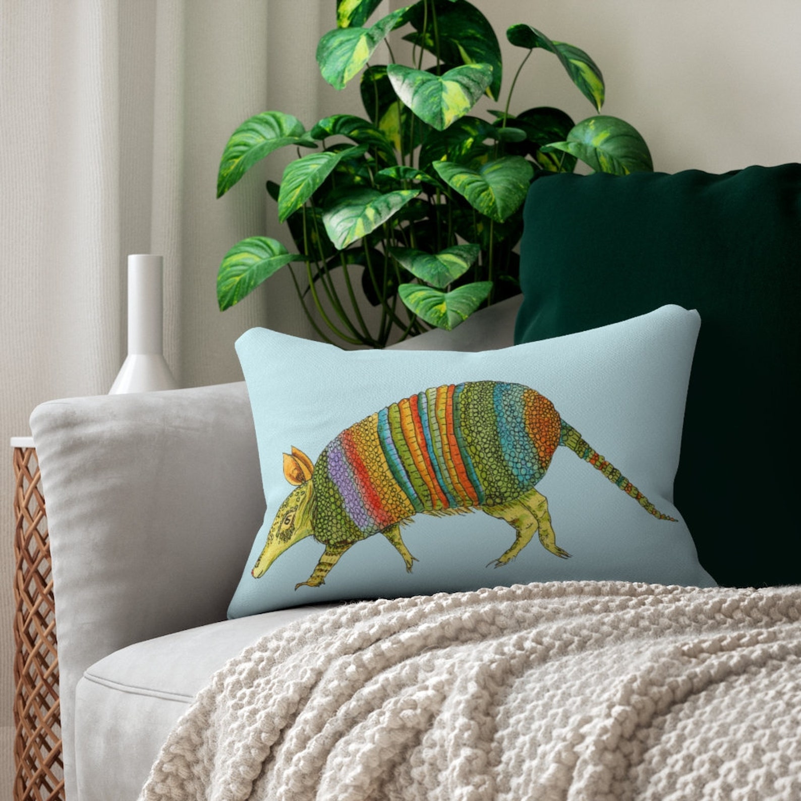 Colorful Armadillo Pillow Lumbar Pillow Rectangular Throw Etsy