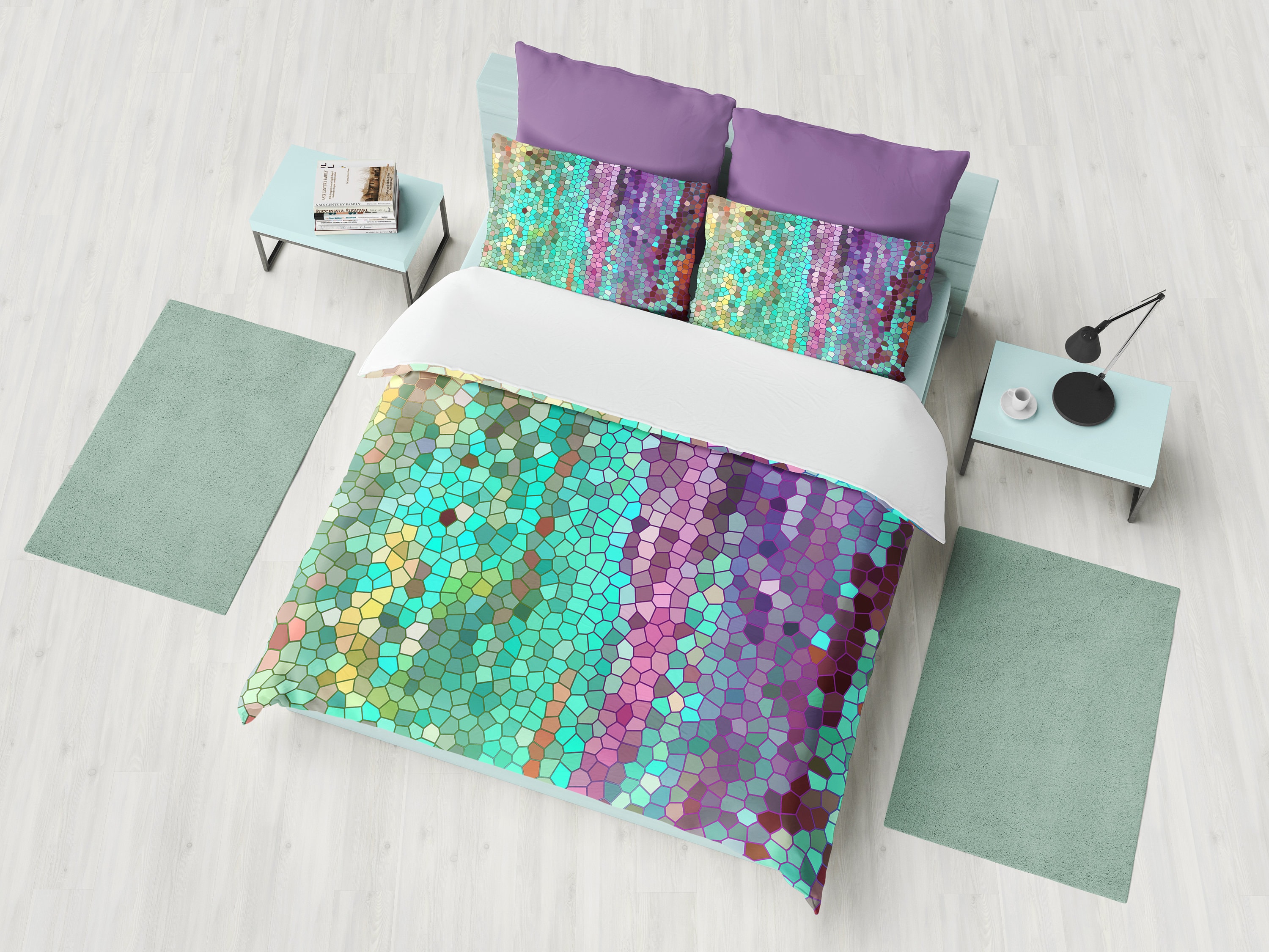 Teal and Purple Duvet Cover or Comforter - Bedding, Jewel Tone Mosaic  Modern - Etsy, image size:3000x2250