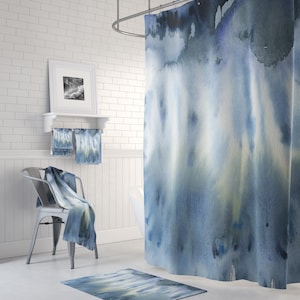 Cloudburst Indigo Shower Curtain - dark gray, watercolor, abstract, bathroom decor