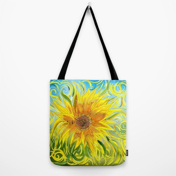 Sunflower Tote Bag Sunny Day Beach Bag Yellow Gold Orange Floral Travel Bag Music Gift for Mom Allover Print Accessories Etsy Ireland