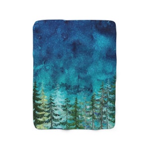 Woodland Nights Blanket - forest, fall home, night sky