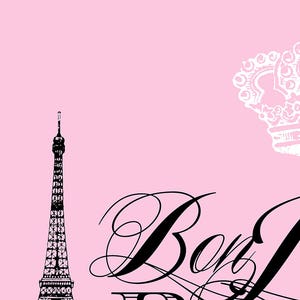 Pink Paris pillow Bonjour Paris throw pillow, Eiffel Tower, girlie, crown, throw pillow, home, decor, designer, travel theme image 2