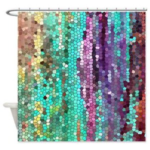 Beautiful Shower Curtain Teal and purple Mosaic, unique fabric , teal, purple, colorful, bathroom decor, art for the bathroom image 8