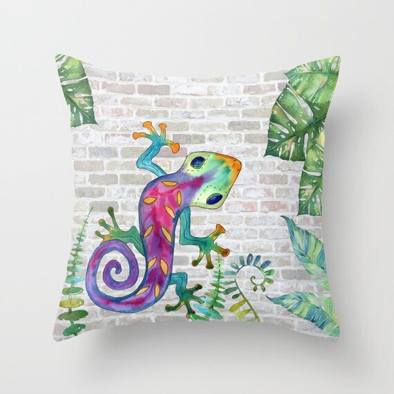 Gecko Throw Pillow Tropical Whimsical Cushion Cute Sofa Etsy