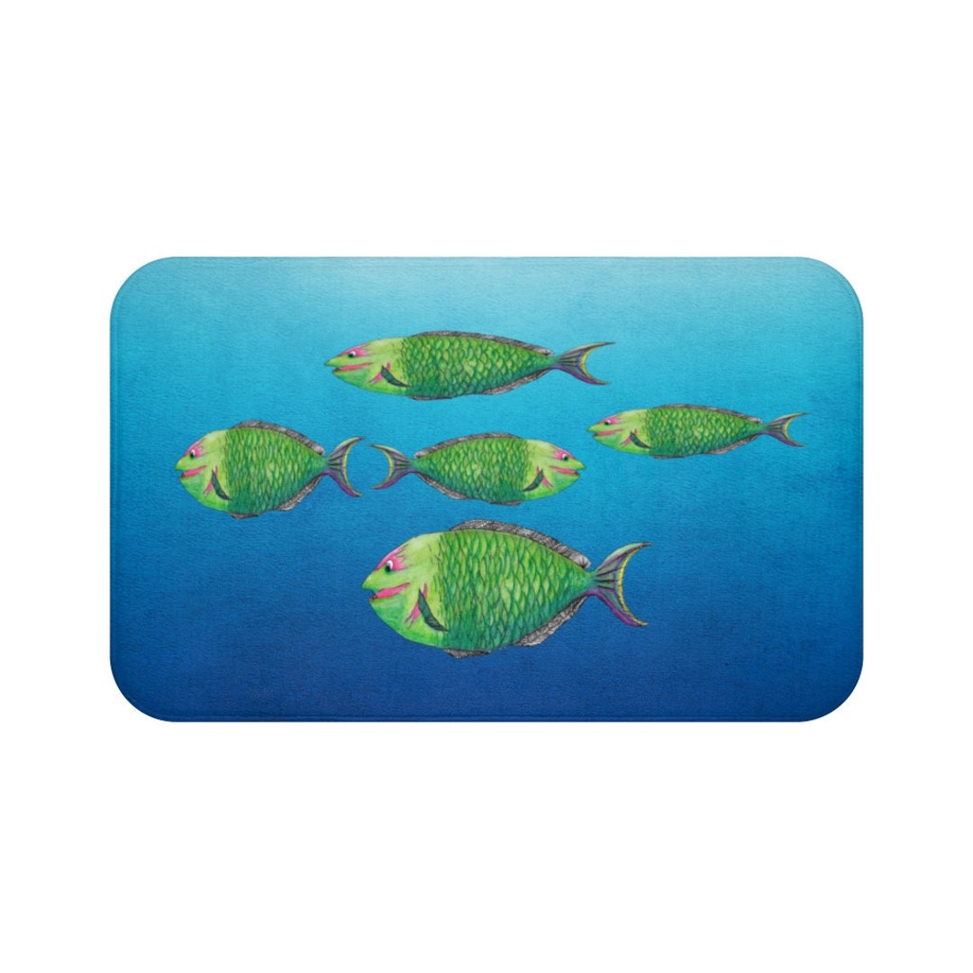 Five Fish Bath Mat Coastal Cute Bathroom Decor Etsy