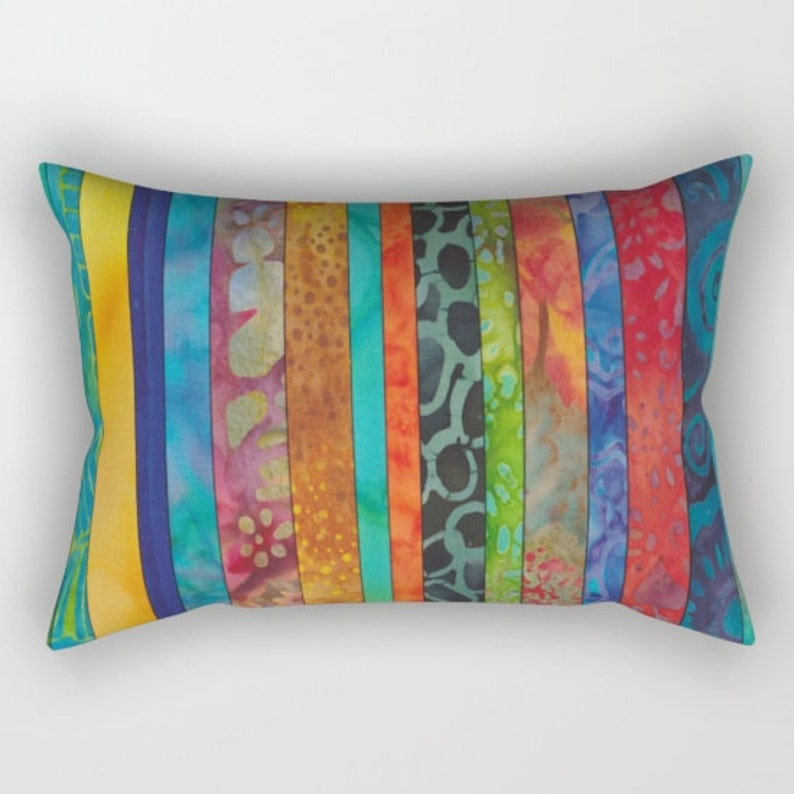 Beautiful Batik Stripe Throw Pillow blue red green colorful Etsy