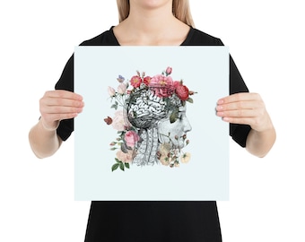 The Beautiful Brain Art Print - brain health, anatomical illustration, floral anatomy