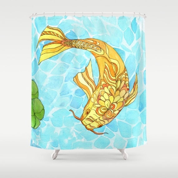wunderschoene duschvorhaenge ideen, schöne duschvorhang koi teich aquarell koi fisch lilien | etsy, Design ideen