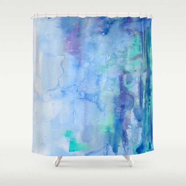 Blue Watercolor Shower Curtain - Blue Watercolor Bliss , unique, blue, teal, painted, colorful, bathroom decor, home, fine art