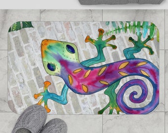 Gecko Tropical Bath Mat - colorful fun lizard