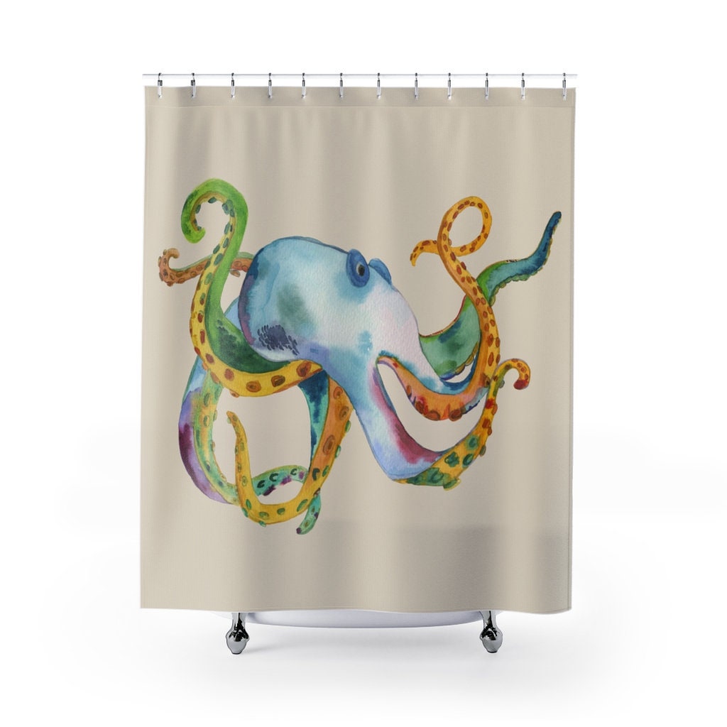 Duschvorhang Mit Octopus-Tentakel-Muster – Aquarell-Design, Wasserdicht, 152x183 Cm, Inkl. 12 Haken, Für Badewanne & Dusche