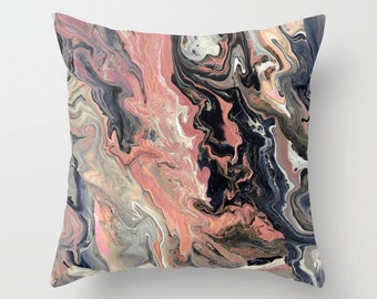Rose Gold Marble decorative Throw Pillow,  paint swirls,  abstract, modern, sophisticated,  beautiful chic decor