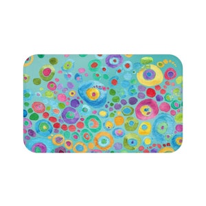 Undersea Bubbles Bath Mat - coastal bathroom decor, aqua