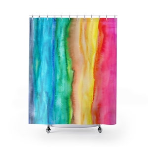 Rainbow Watercolor Shower Curtain - colorful, bright vibrant bathroom decor