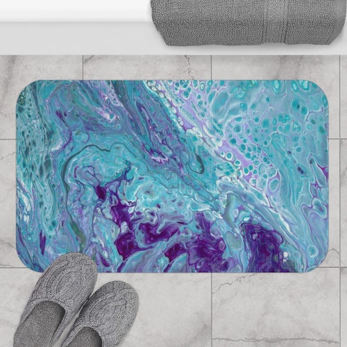 Blue Marble Bath Mat Light Blue Marble Bathroom Decor Marble Etsy