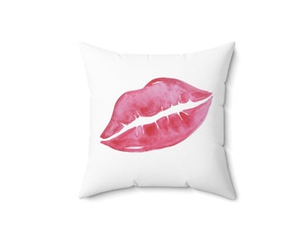 Dorm Room Decor - Lips - Faux Suede Square Pillow - Kiss