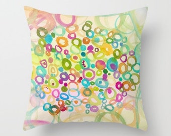 Bright Throw Pillow,  "Connections"  gold, teal, blue,  turquoise, colorful decor, pillows, cushions, throw pillow, dorm, apartment