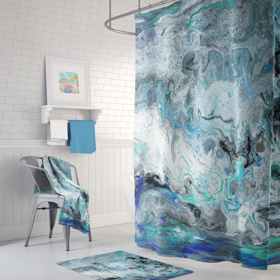 teal and black shower curtain