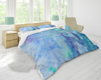 Blue Watercolor Duvet Cover or Comforter, "Watercolor Blue" duvet or comforter, indigo teal, beautiful, bedroom decor