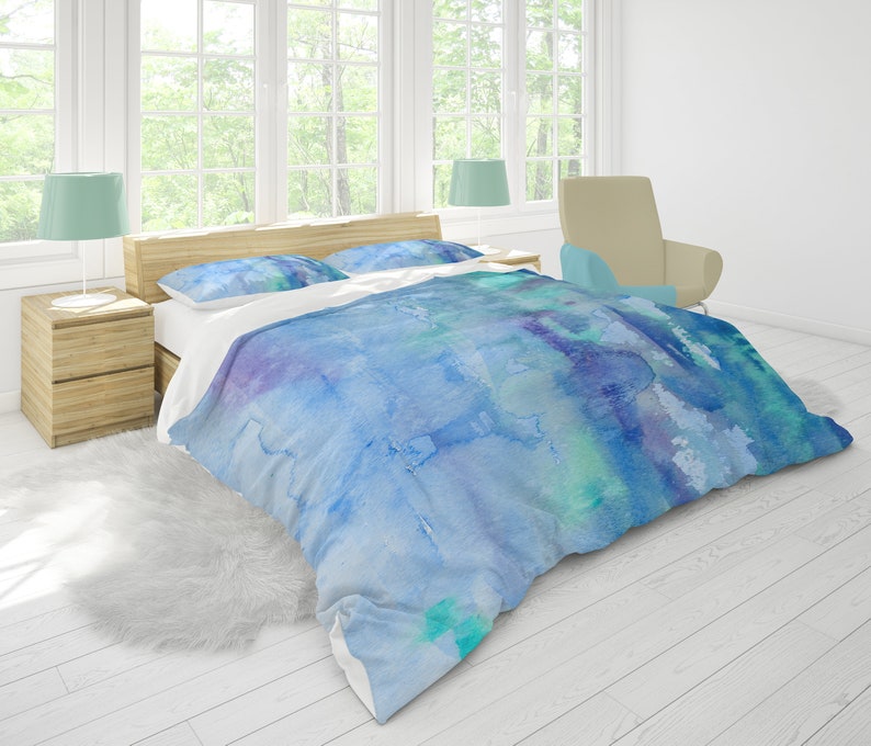 Blue Watercolor Duvet Cover or Comforter watercolor Etsy