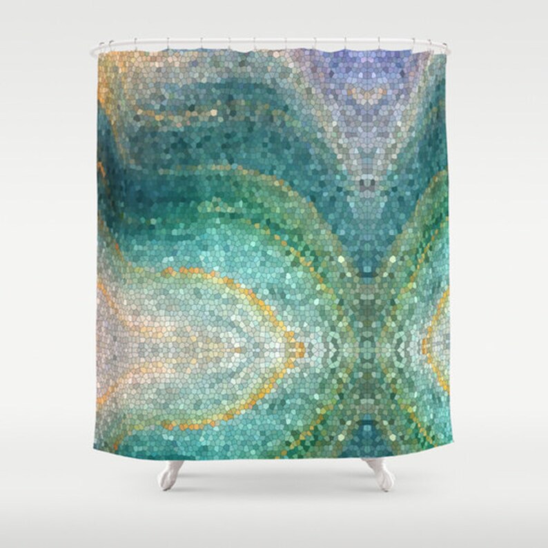 Mermaid Shower Curtain Artistic S Tail Teal Aqua Blue Ocean Waves Mosaic Sea Art Coastal Decor Bath