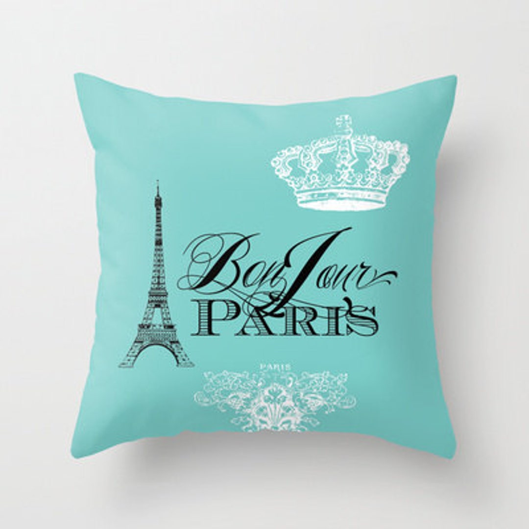 Paris France Throw Pillow Bonjour Paris Torre Eiffel verde