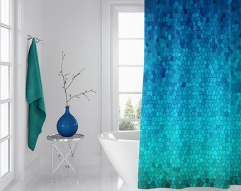 Blue Green Mosaic shower curtain - beautiful modern coastal decor bath